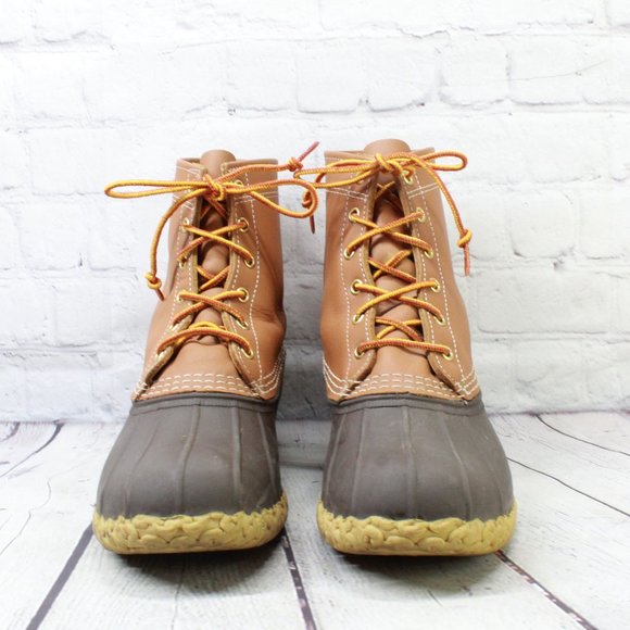 LL BEAN 8 Inch Unlined Brown Leather Duck Bean Boots Size 10 M - Picture 4 of 9